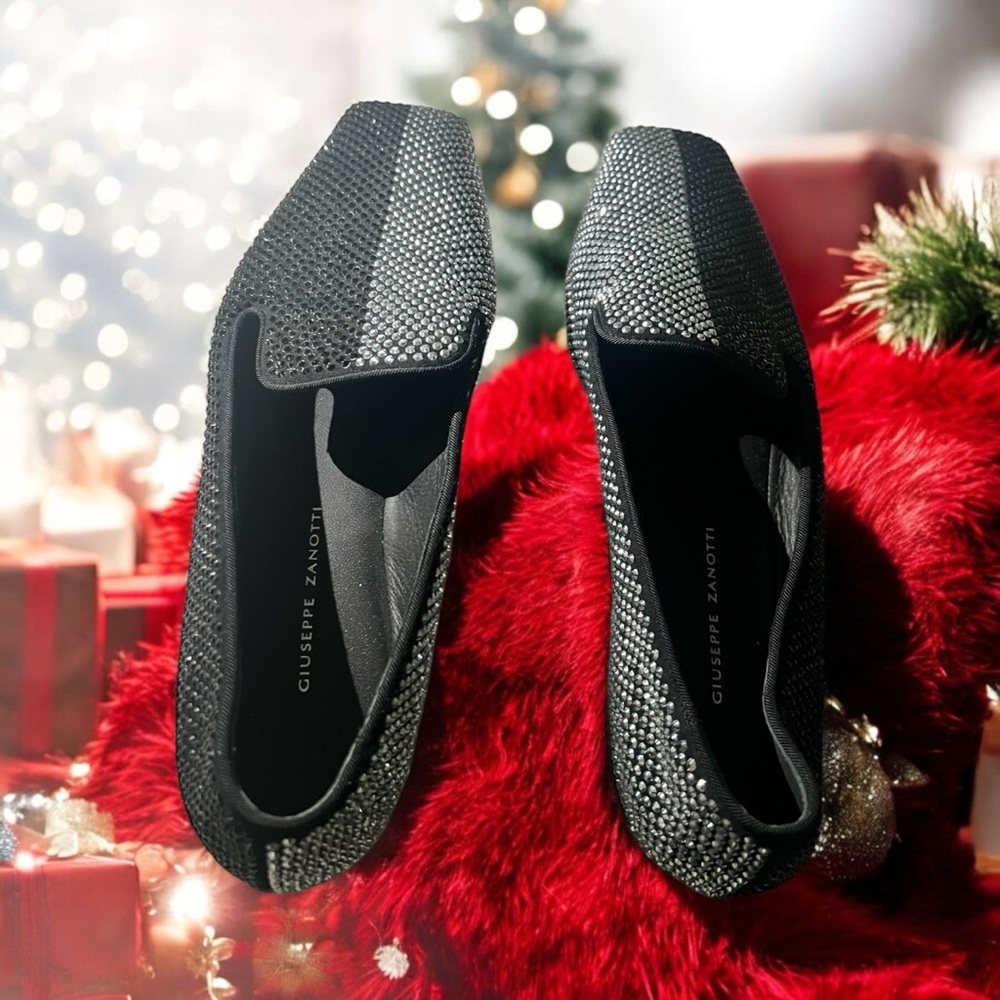 Giuseppe Zanotti Black & Silver Crystal Loafers - Size 39.5